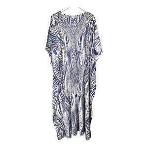 Vintage Sante Classics Mumu Kaftan Maxi Dress One Size Blue Abstract Print